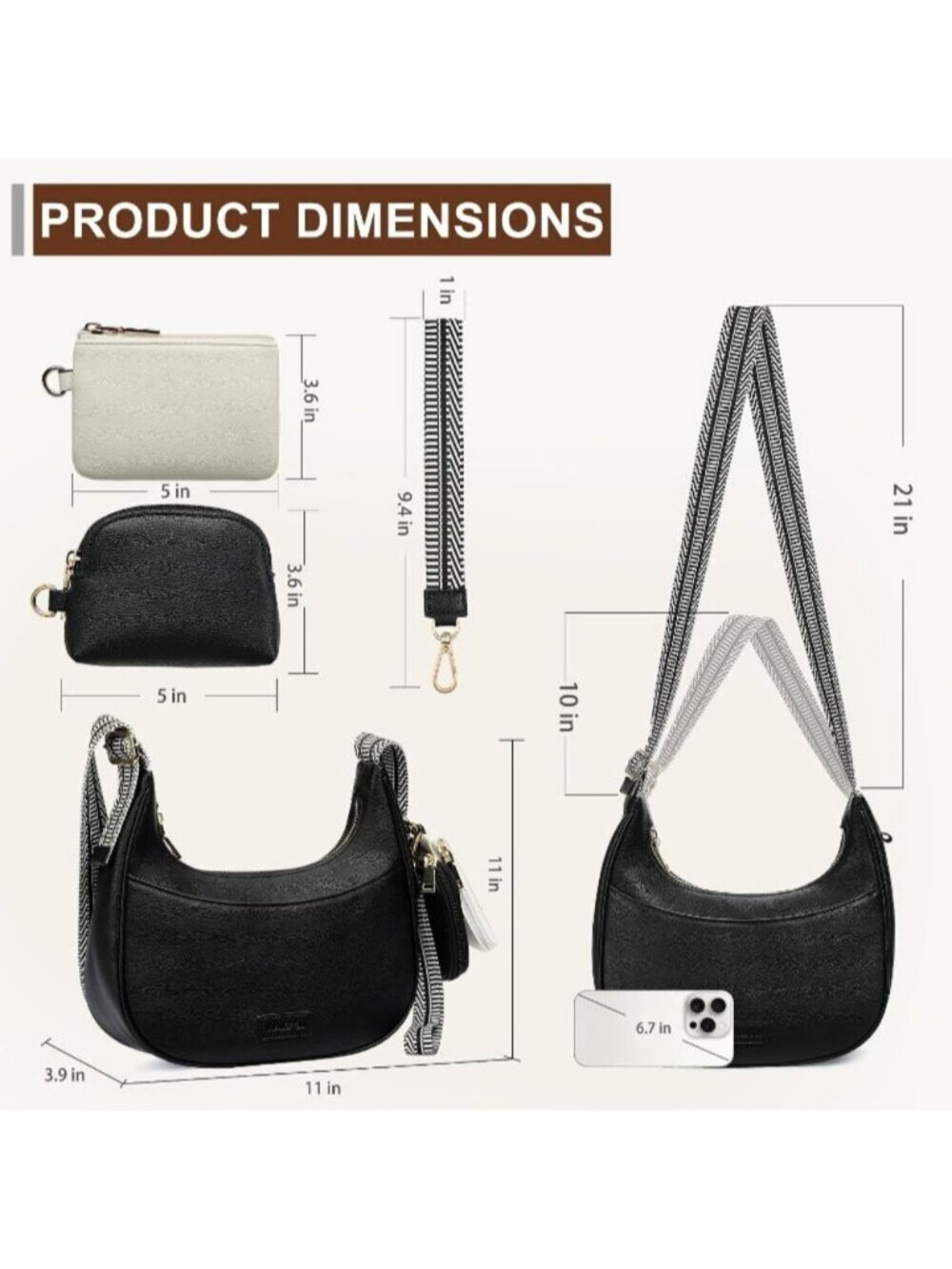 〽️Women's Black Wristlet Phone Mini Purse Small Vegan Leather Crossbody Bags - Picture 4 of 6